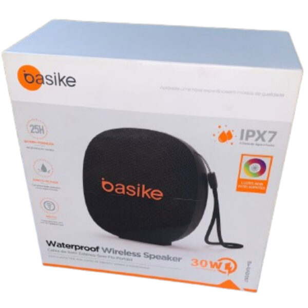 br-11134207-7r98o-m0olm64rzyjk26 CAIXA DE SOM À PROVA D'ÁGUA BASIKE BA-RAD057 RGB BLUETOOTH/FM/USB/IPX7 30W