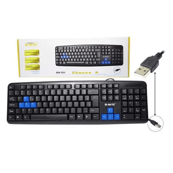 Teclado B-MAX BM-T01, ABNT, Com fio USB, Cor preto com Azul,